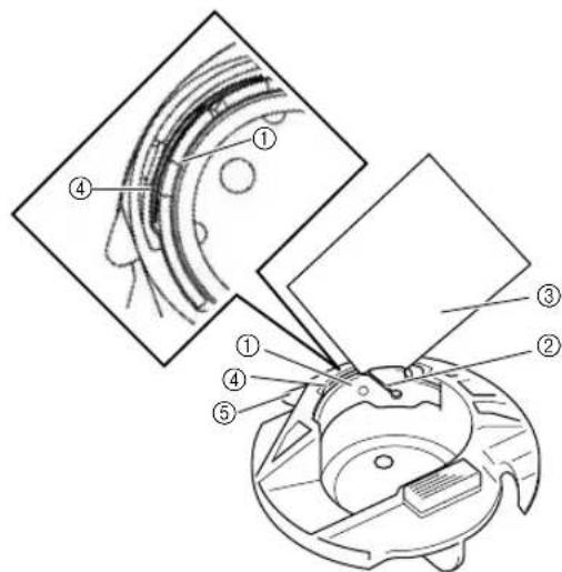Technical diagram of a mechanical device with numbered components and cross-sectional view