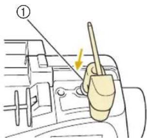 Diagram showing a mechanical device with a tool and a labeled component, marked with number ①