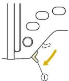 Diagram showing a mechanical or structural component with labeled parts and an arrow indicating direction, marked with number ①.