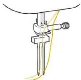 BABY LOCK Ellure BLR - Place the upper thread spool for the needle on the right side onto the extra spool pin, and then secure it with the spool cap. - 3