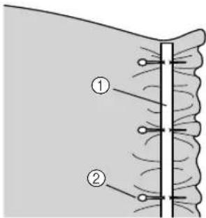 Diagram showing two labeled parts (① and ②) of a mechanical or electrical component with threaded ends and a vertical line.
