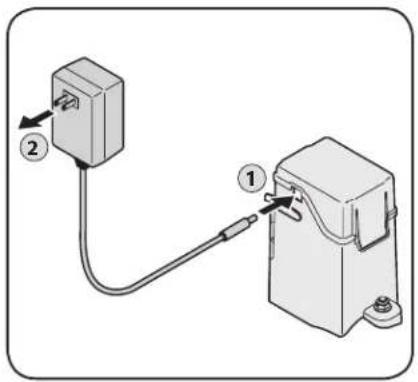 Diagram showing two connected electrical components with labeled parts 1 and 2, likely illustrating a power or signal connection.