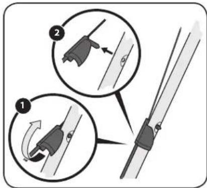Diagram illustrating cable fastening steps with labeled arrows and component illustrations