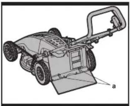 Technical illustration of a lawn mower with labeled component 'a' (no text or symbols on the diagram itself)