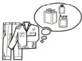 Illustration of a person in a suit with a thought bubble containing labeled containers, likely depicting a product or safety concept.
