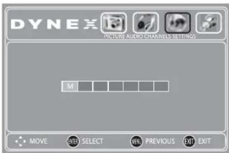 DYNEX PICTURE AUDIO CHANNELS SETTINGS M MOVE SHIFT SELECT WIN PREVIOUS EXIT EXIT