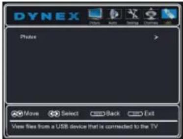 Dynex Options Auto Helping Options Please Move Select Back Exit View free from a USB device that is connected to the TV