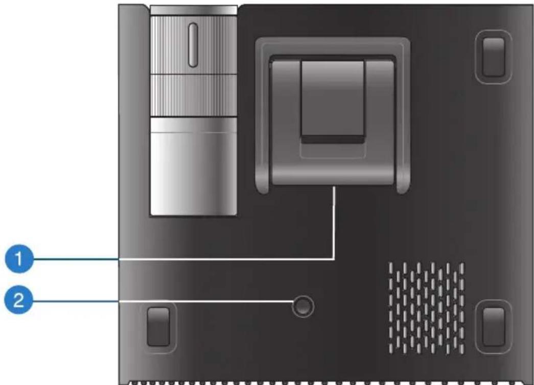 Diagram of a computer monitor rear panel with labeled components and numbered parts