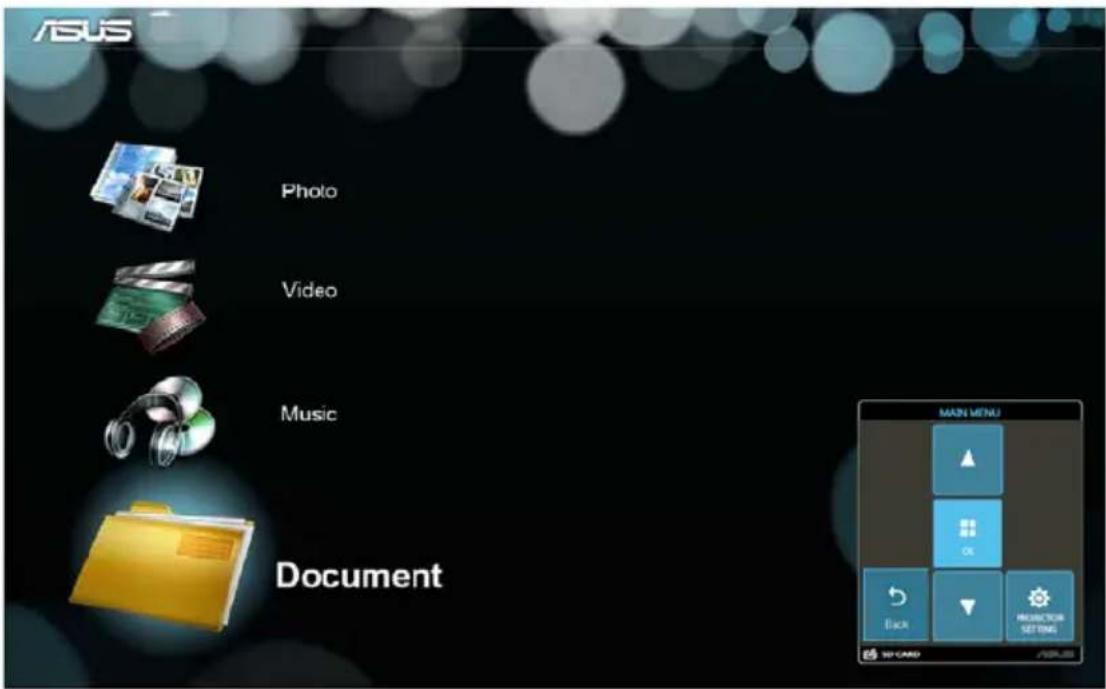 ASUS Photo Video Music Document MAIN MENU OK Back INSUCTION SETTING MS CARD /MS.03