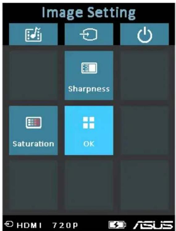 Image Setting Sharpness Saturation OK HDMI 720p ASUS
