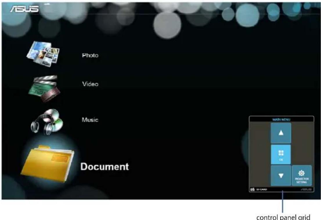 ASUS Photo Video Music Document MAIN MENU control panel grid SI CARD /TPLUS