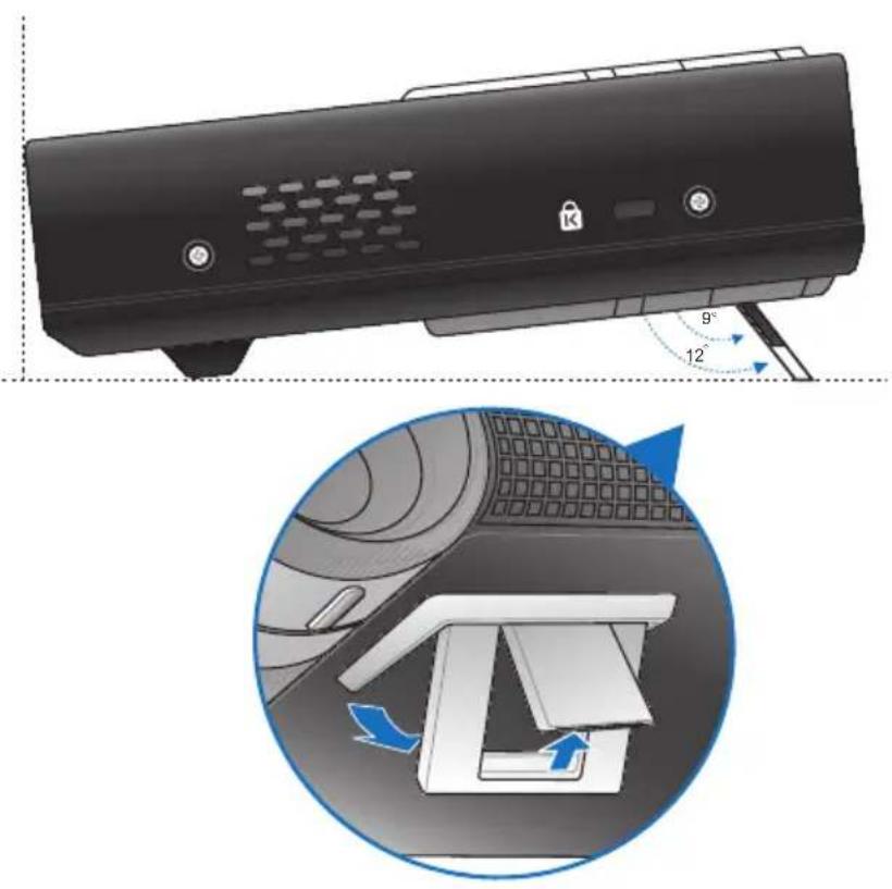 Diagram showing a remote control device with 9° and 12° angle annotations and a circular diagram illustrating airflow or movement in a container.