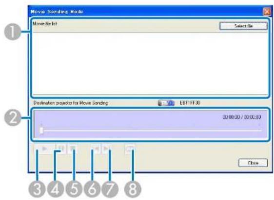 Movie Sonding Mode Movie Sodict Select file Destination projector for Movie Sonding EBIT1FF30 2000.00 / 2000.00 Close