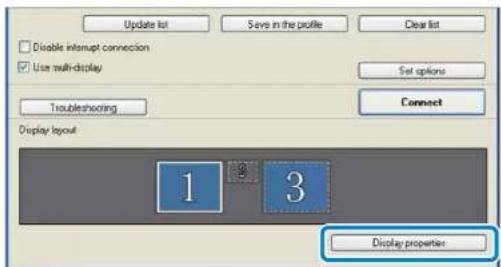 Update list Save in the profile Clear list Disable interrupt connection Use multi-display Set options Troubleshooting Connect Display layout 1 2 3 Display property