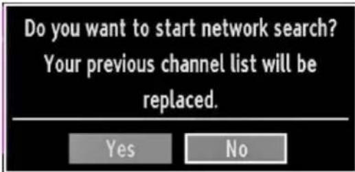 Do you want to start network search? Your previous channel list will be replaced. Yes No
