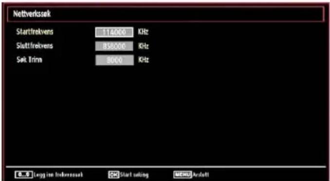 Nettverkssek Startfrekvens 114000 KHz Slattfrekvens 856000 KHz Søk Trinn 8000 KHz Logg iron frekverssek Start setting MENU Arolett