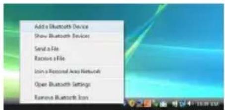 Add a Bluetooth Device Show Bluetooth Devices Send a File Receive a File Join a Personal Area Network Open Bluetooth Settings Remove Bluetooth Icon