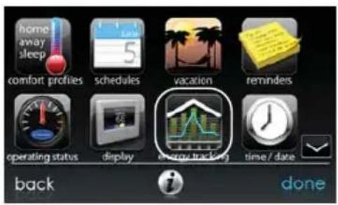 home away sleep 5 comfort profiles schedules vacation reminders operating status display energy tracking time/date back done