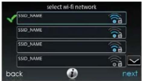 select wi-fi network SSID_NAME SSID_NAME SSID_NAME SSID_NAME back next