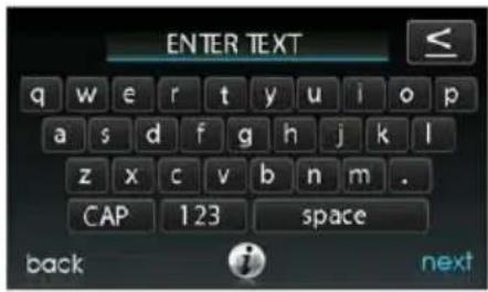 ENTER TEXT q w e r t y u i o p a s d f g h j k l z x c v b n m . CAP 123 space back next
