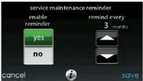 service maintenance reminder enable reminder yes no Yemen every 3 months cancel i save