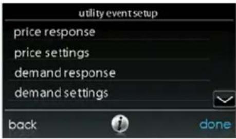 utility event setup price response price settings demand response demand settings back i done
