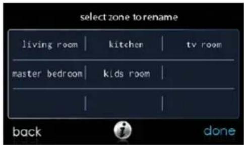 select zone to rename living room | kitchen | tv room master bedroom | kids room | back done