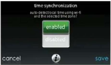 time synchronization auto-detectioLocal time using wi-fi and the selected time zone? enabled disabled cancel save