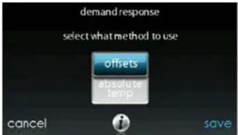 demand response select what method to use offsets absolute temp cancel save