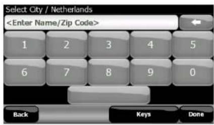 Select City / Netherlands 1 2 3 4 5 6 7 8 9 0 Back Keys Done