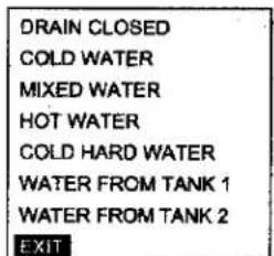 DRAIN CLOSED COLD WATER MIXED WATER HOT WATER COLD HARD WATER WATER FROM TANK 1 WATER FROM TANK 2 EXIT