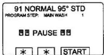 91 NORMAL 95° STD PROGRAM STEP: MAIN WASH 1 Pause