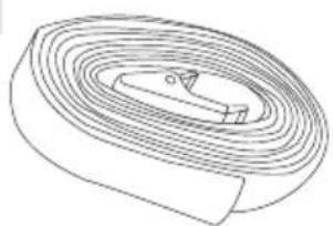 Isometric line drawing of a coiled, layered object with a central slot (no text or symbols)