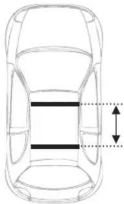 Top-down line drawing of a car showing front and side views with horizontal lines and spacing arrows (no text or symbols)