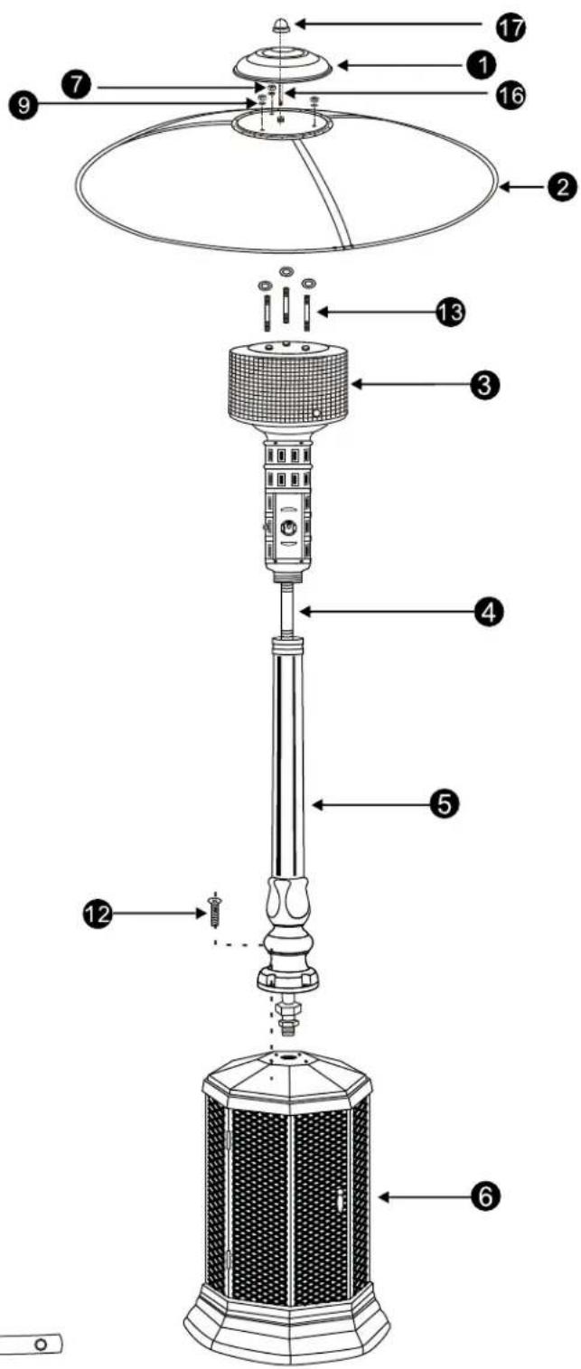 Technical diagram of a portable air conditioner with numbered parts for identification