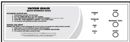 VACUUM SEALER QUICKS REFERENCE GUIDE AUTOMATIC VACUUM SEAL POWER ○ STOP 1. FLAIR power cord can be 120 NWH railer 2. No MACHING AND DRAIN AND THE BEANS CHILLAR FOR HEATING SWITCH. 3. CLOSE OR - APPLY PEEELED FOR LARGE - wash START SWEET 4. The automatic will VACUUM AND BIG AUTOMOTALLY. MANUAL SEAL M…