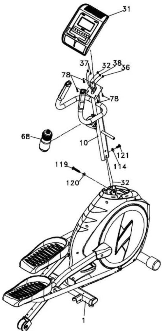 Technical diagram of an exercise machine with numbered components and labeled parts