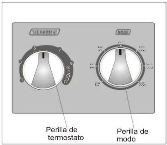THERMOSTAT 5 7 COOLER 1 MODE OUT HIGH COOL LOW COOL MAX COOL LOW COOL Perilla de termostato Perilla de modo