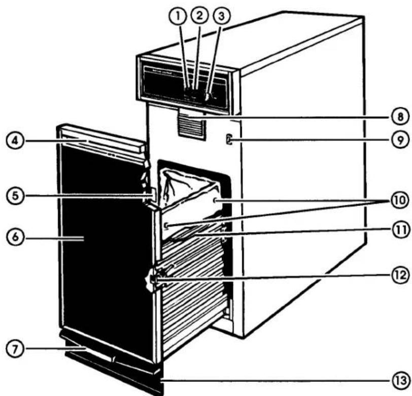 Technical diagram of a refrigerator internal structure with numbered components for identification