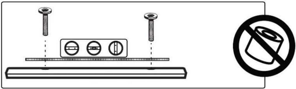 Diagram illustrating a mechanical setup with bolts, a plate, and a prohibition symbol for no tool.