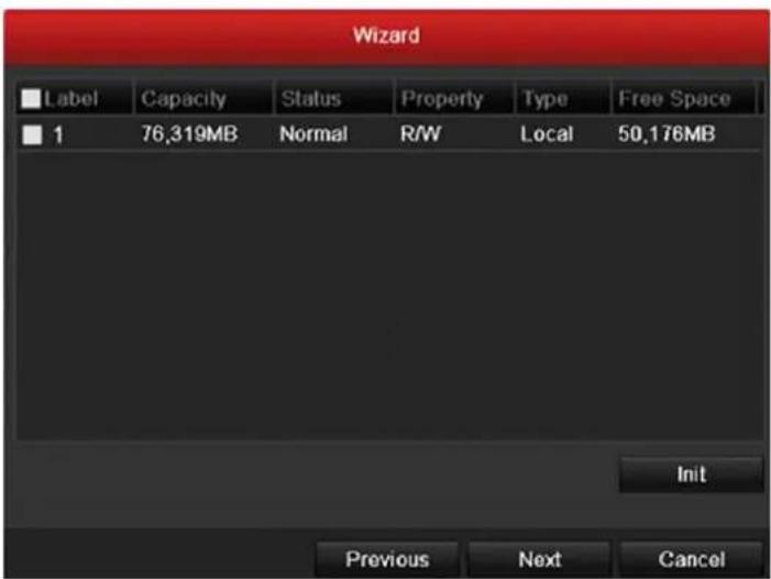Wizard Label Capacity Status Property Way Type Free Space 1 76,319MB Normal R/W Local 50,176MB Init Previous Next Cancel