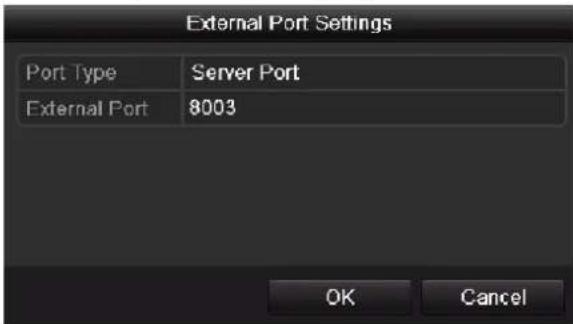 External Port Settings Port Type Server Port External Port 8003 OK Cancel