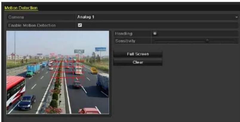 Motion Detection Camera Analog 1 Enable Motion Detection Handling Sensitivity Full Screen Clear