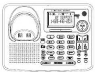 Scanned image of an electronic device with labeled buttons, display screen, and control panel
