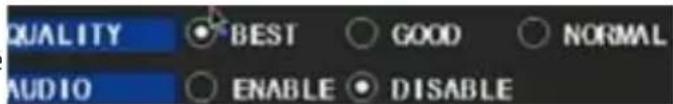 QUALITY ● BEST ○ GOOD ○ NORMAL AUDIO ○ ENABLE ● DISABLE