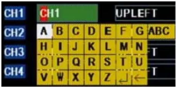 CH1 CH1 UPLEFT CH2 A B C D E F G ABC CH3 H I J K L M N T O P Q R S T U T CH4 V W X Y Z ← ←
