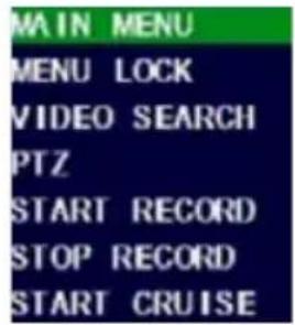 MAIN MENU MENU LOCK VIDEO SEARCH PTZ START RECORD STOP RECORD START CRUISE