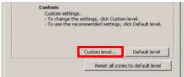 Custom Custom settings. - To change the settings, click Custom level. - To use the recommended settings, click Default level. Custom level... Default level Reset all zones to default level