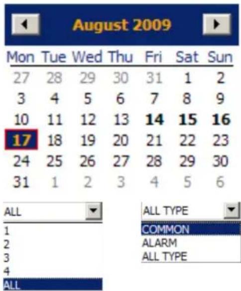 August 2009 Mon Tue Wed Thu Fri Sat Sun 27 28 29 30 31 1 2 3 4 5 6 7 8 9 10 11 12 13 14 15 16 17 18 19 20 21 22 23 24 25 26 27 28 29 30 31 1 2 3 4 5 6 ALL 1 2 3 4 ALL ALL TYPE COMMON ALARM ALL TYPE
