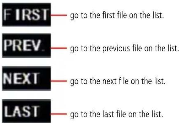 FIRST go to the first file on the list. PREV. go to the previous file on the list. NEXT go to the next file on the list. LAST go to the last file on the list.